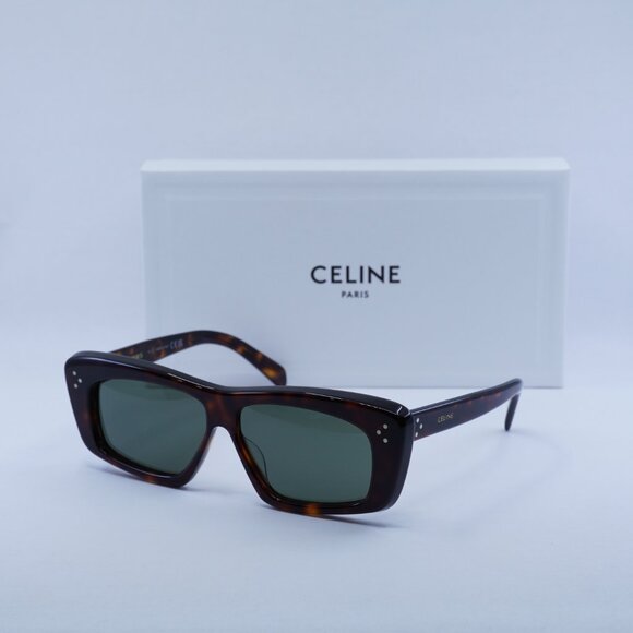 Celine CL40259I 52N Rectangle Sunglasses - Dark Havana/Green - Picture 4 of 11